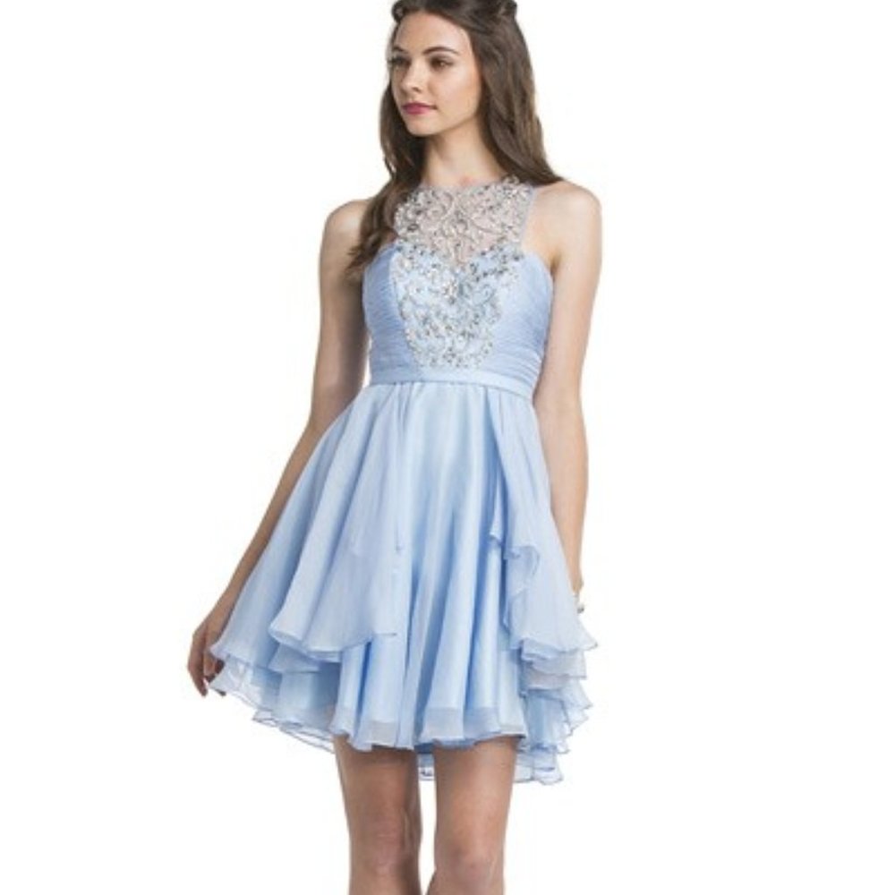 Super Cute Short Junior Prom  Bridesmaid Dress, Sweet 16, BLING with flouncy